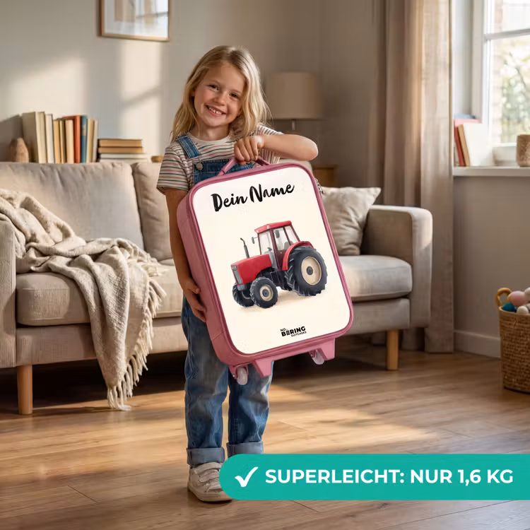 Kinderkoffer Rosa mit Name - Traktor - Signiert - Rot — 3