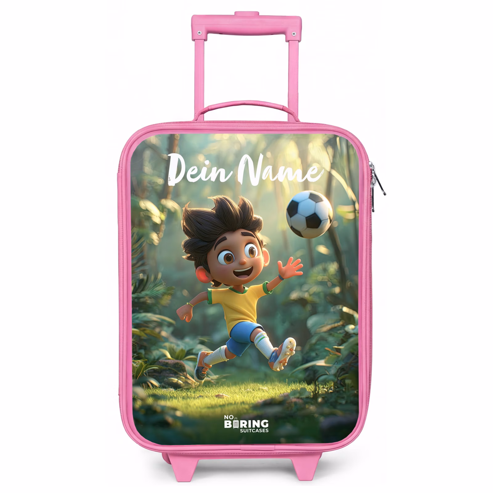 Kinderkoffer Rosa mit Name - Junge - Fußball - Wald - Bäume — 1