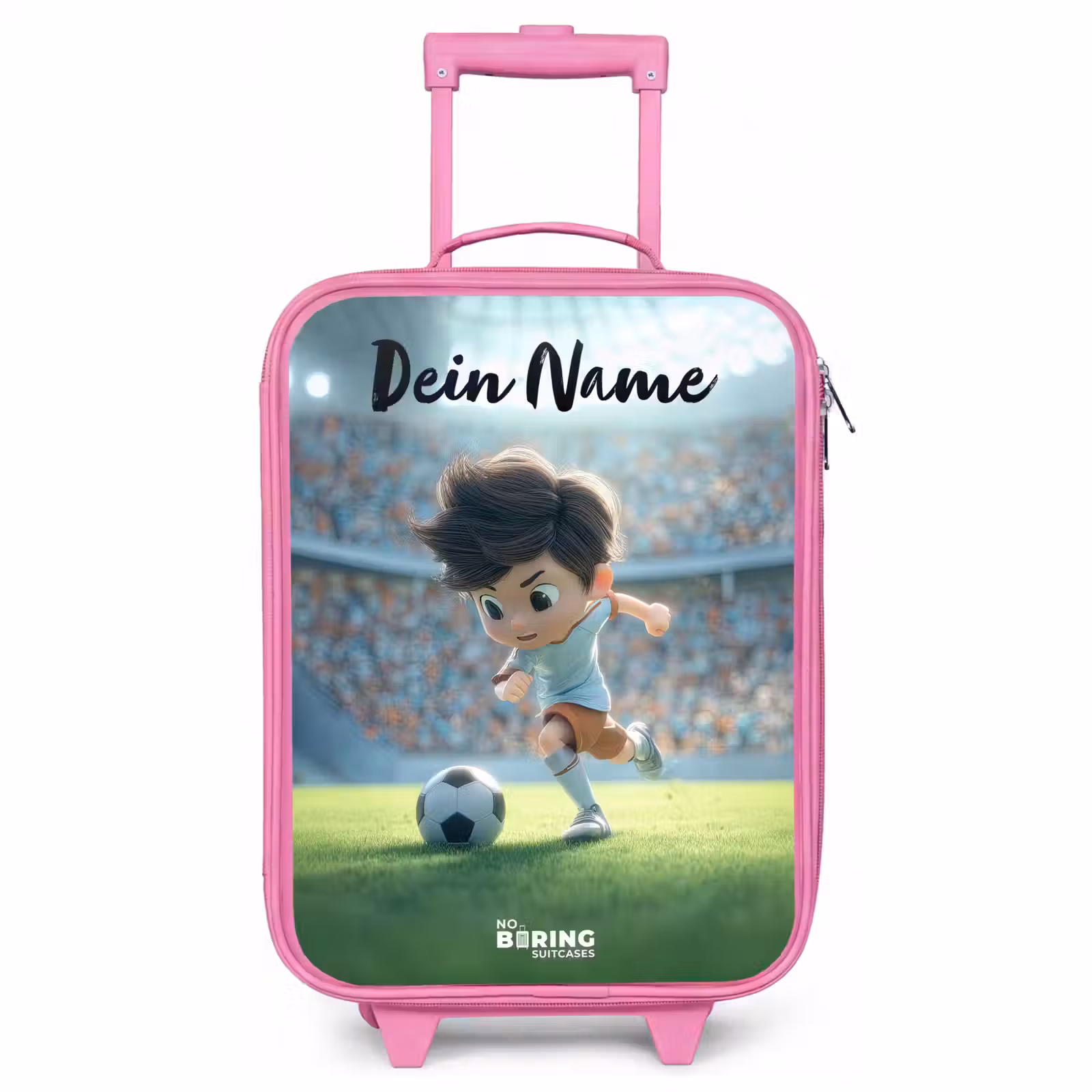 Kinderkoffer Rosa mit Name - Junge - Stadion - Fußball - Sonnenlicht — 1