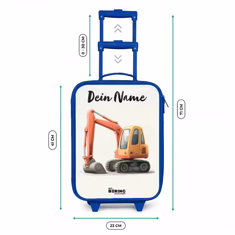 Kinderkoffer Blau mit Name - Bagger - Signiert - Orange — 7