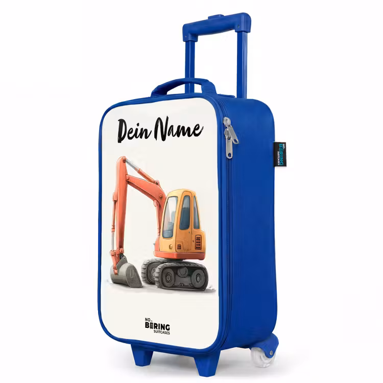 Kinderkoffer Blau mit Name - Bagger - Signiert - Orange — 8