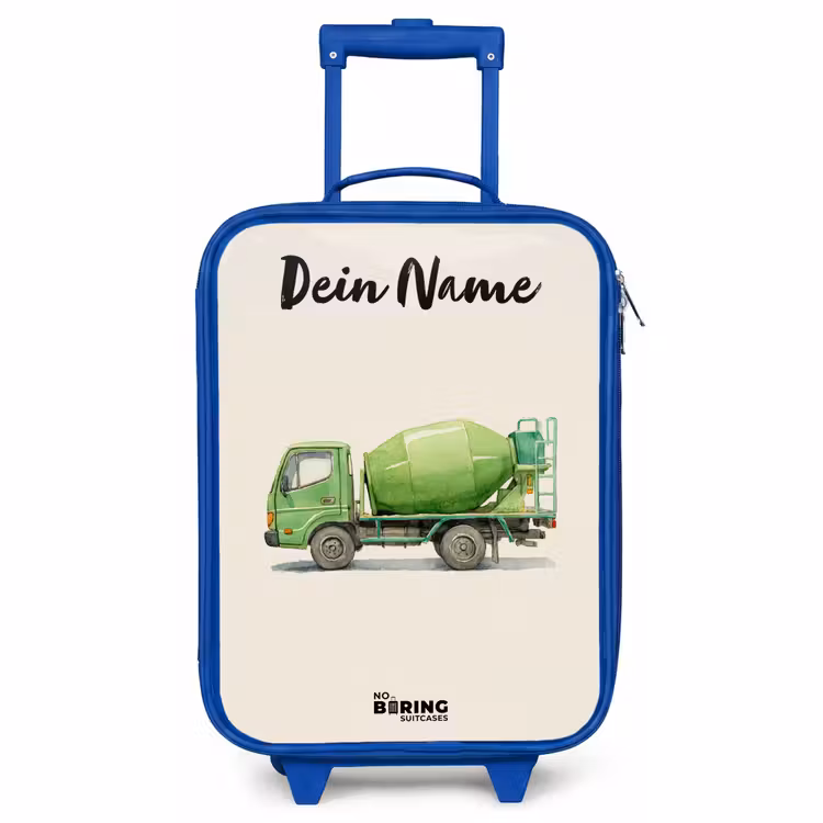 Kinderkoffer Blau mit Name - Betonmischer - Unterzeichnet - Grün — 1