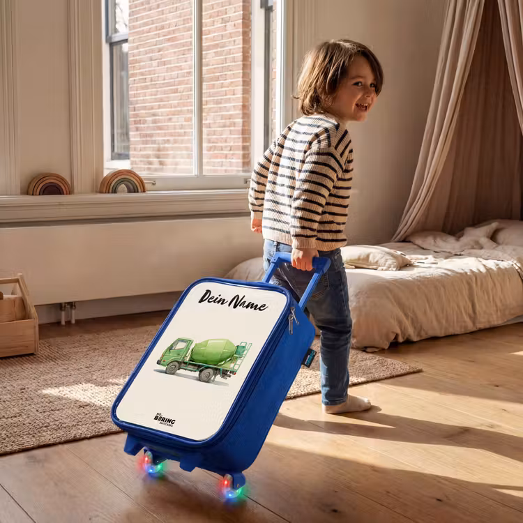 Kinderkoffer Blau mit Name - Betonmischer - Unterzeichnet - Grün — 2