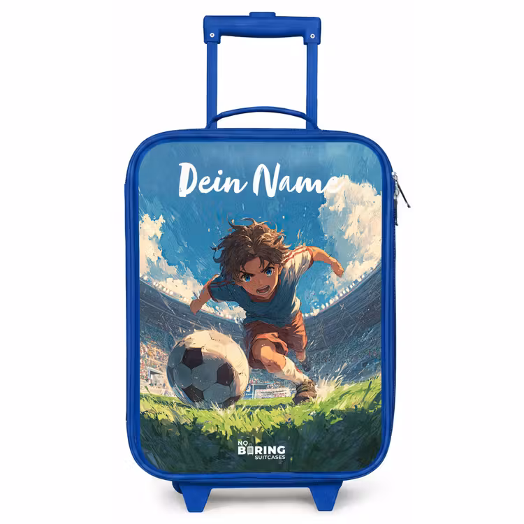 Kinderkoffer Blau mit Name - Fußball - Rasen - Stadion - Malerei — 1