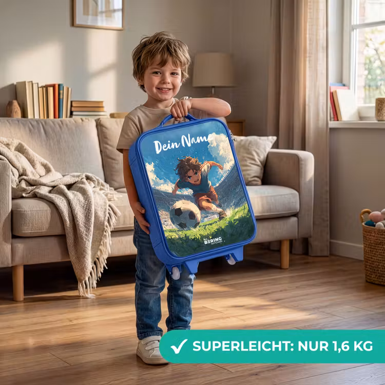 Kinderkoffer Blau mit Name - Fußball - Rasen - Stadion - Malerei — 3