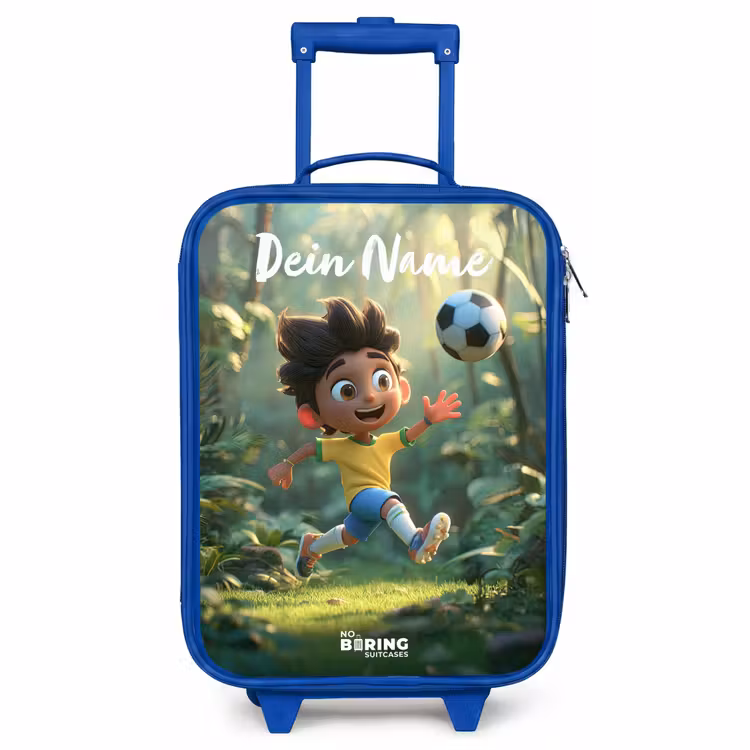 Kinderkoffer Blau mit Name - Junge - Fußball - Wald - Bäume — 1