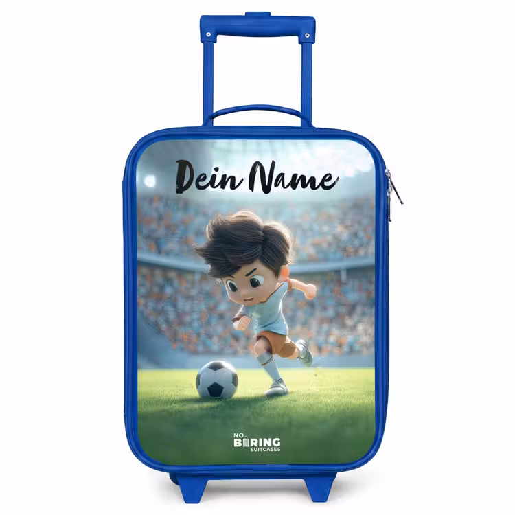 Kinderkoffer Blau mit Name - Junge - Stadion - Fußball - Sonnenlicht — 1