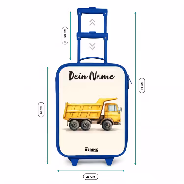 Kinderkoffer Blau mit Name - Muldenkipper - Signiert - Gelb — 7