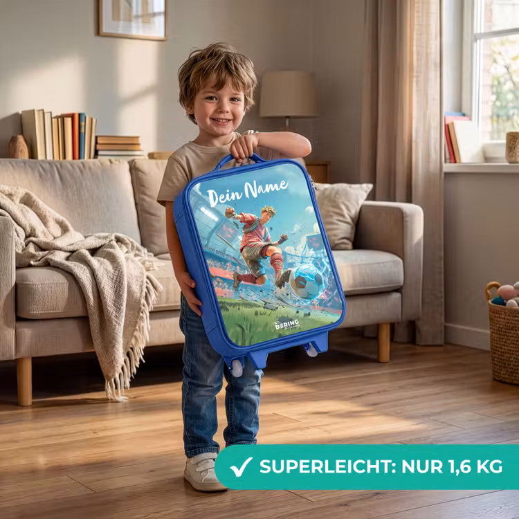 Kinderkoffer Blau mit Name - Stadion - Fußballer - Ball - Elektrisch — 3