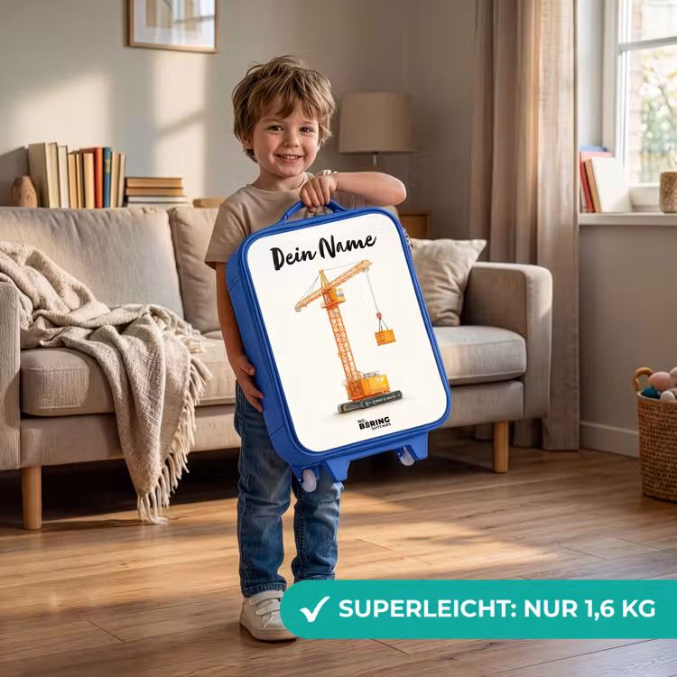 Kinderkoffer Blau mit Name - Turmkran - Signiert - Orange — 3