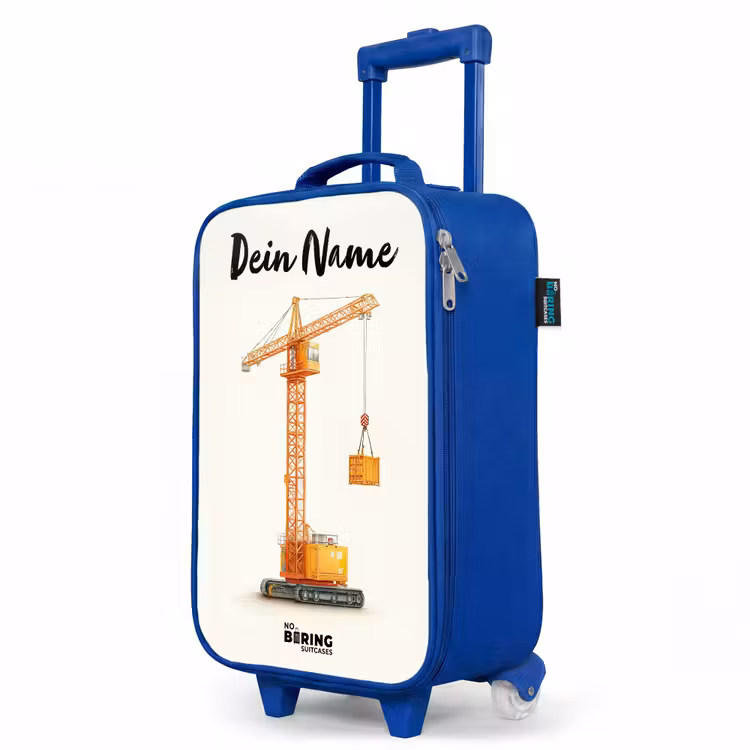 Kinderkoffer Blau mit Name - Turmkran - Signiert - Orange — 8