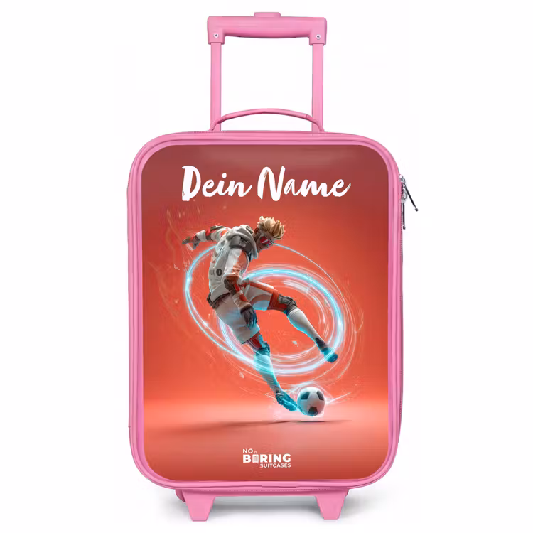 Kinderkoffer Rosa mit Name - Fußballer - Ball - Lichtkreis - Rot — 1