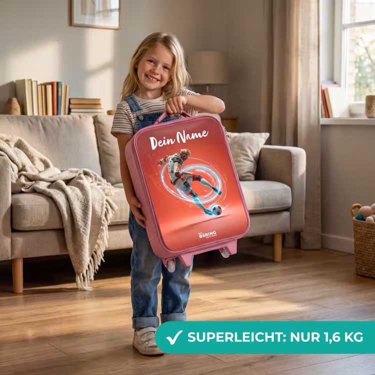Kinderkoffer Rosa mit Name - Fußballer - Ball - Lichtkreis - Rot — 3