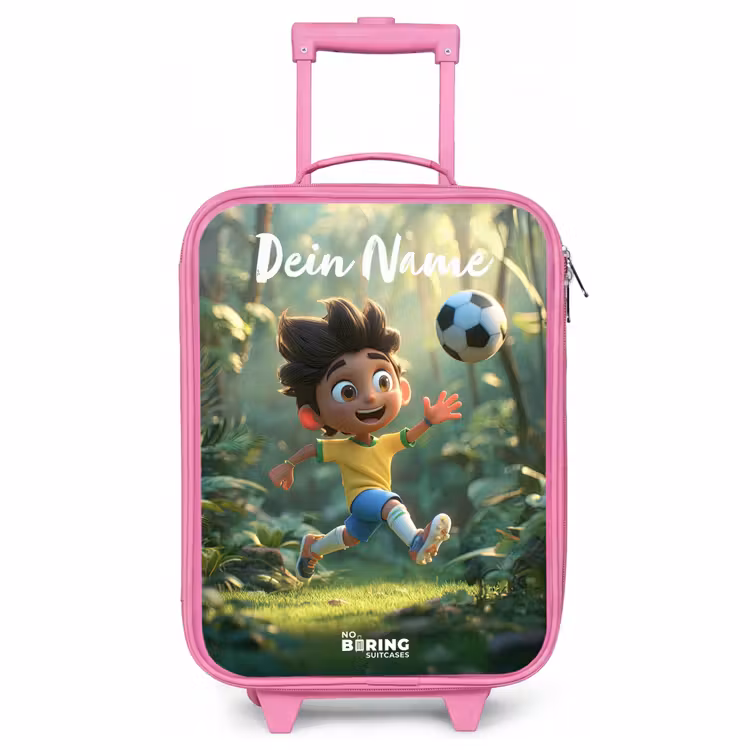 Kinderkoffer Rosa mit Name - Junge - Fußball - Wald - Bäume — 1