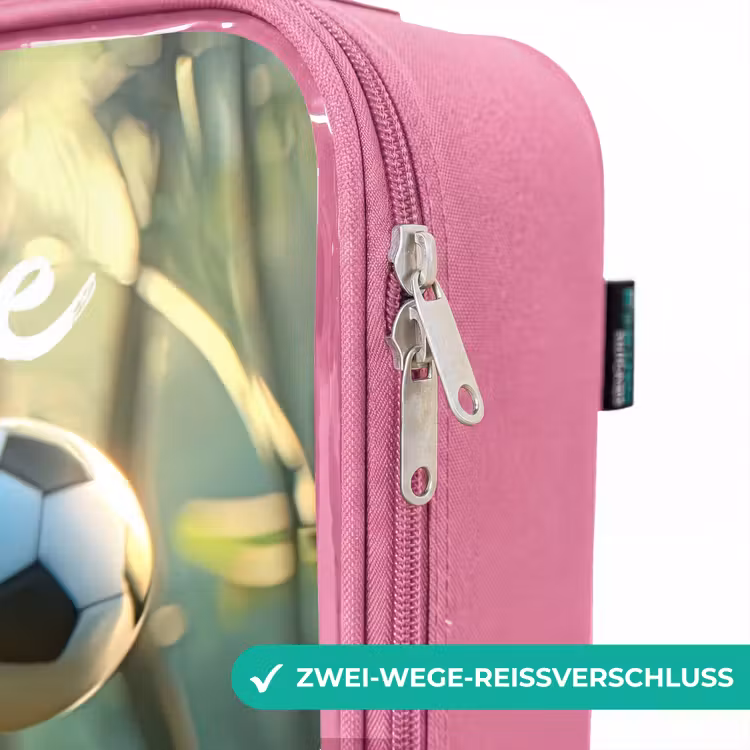 Kinderkoffer Rosa mit Name - Junge - Fußball - Wald - Bäume — 5