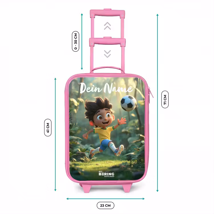 Kinderkoffer Rosa mit Name - Junge - Fußball - Wald - Bäume — 7