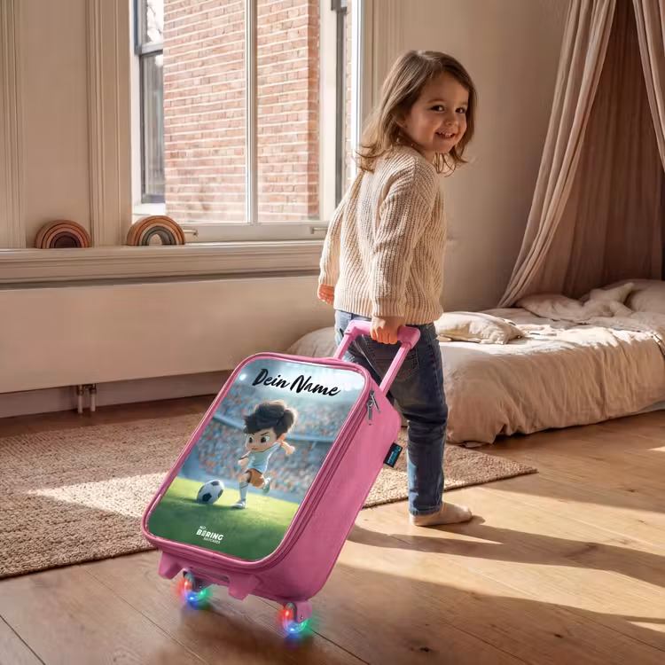 Kinderkoffer Rosa mit Name - Junge - Stadion - Fußball - Sonnenlicht — 2