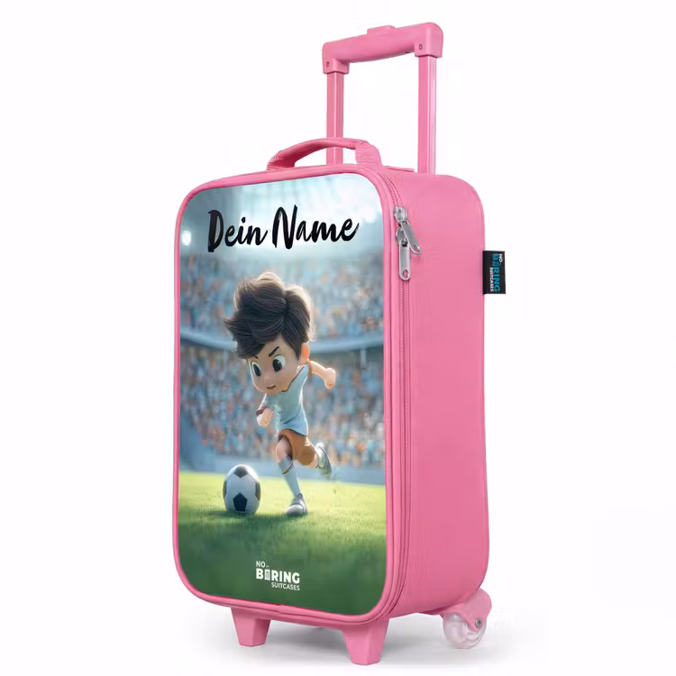 Kinderkoffer Rosa mit Name - Junge - Stadion - Fußball - Sonnenlicht — 8