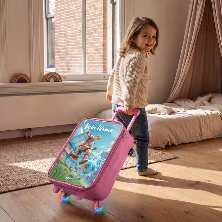 Kinderkoffer Rosa mit Name - Stadion - Fußballer - Ball - Elektrisch — 2