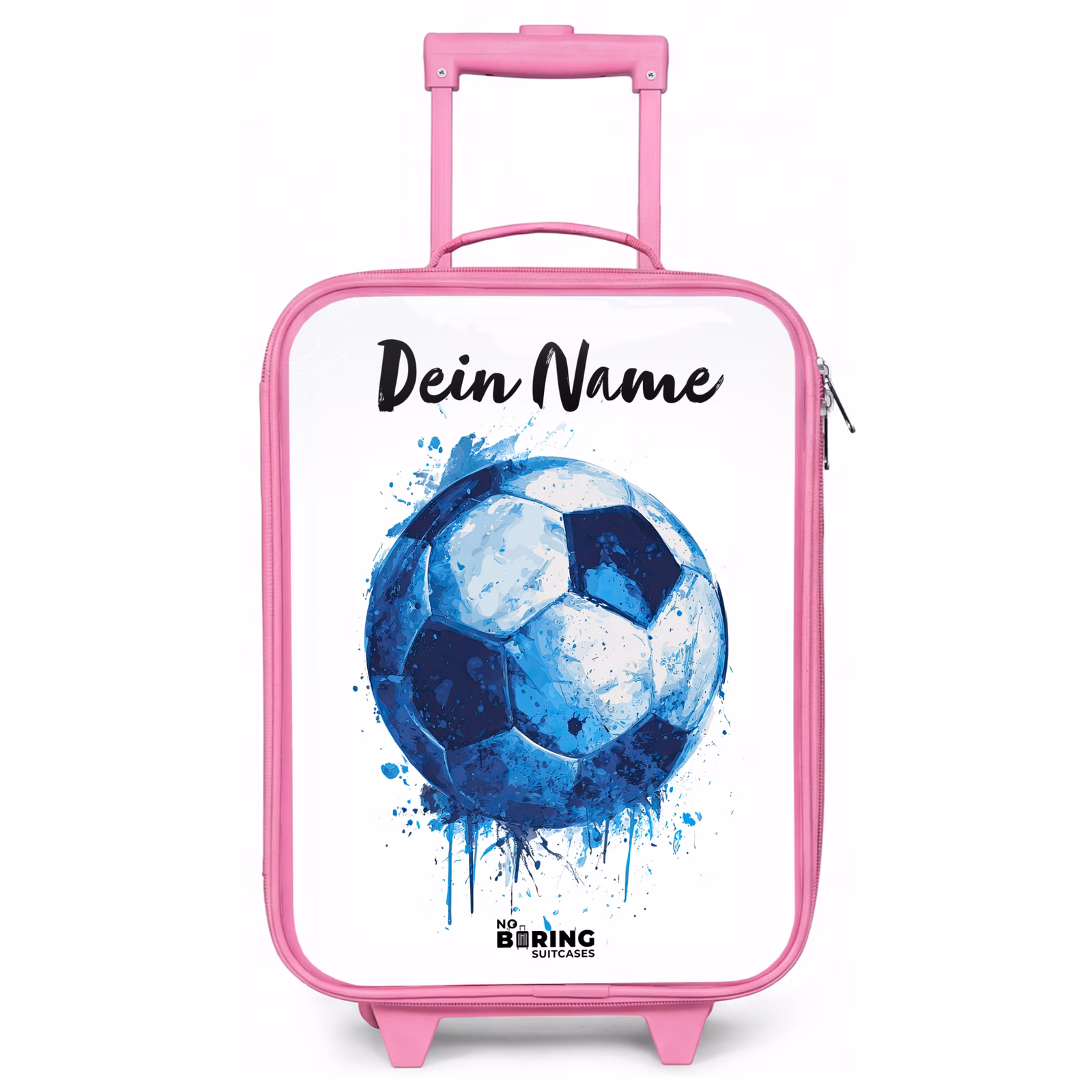 Kinderkoffer Rosa mit Name - Fußball-Vibes - Tintenkleckse - Blau — 1