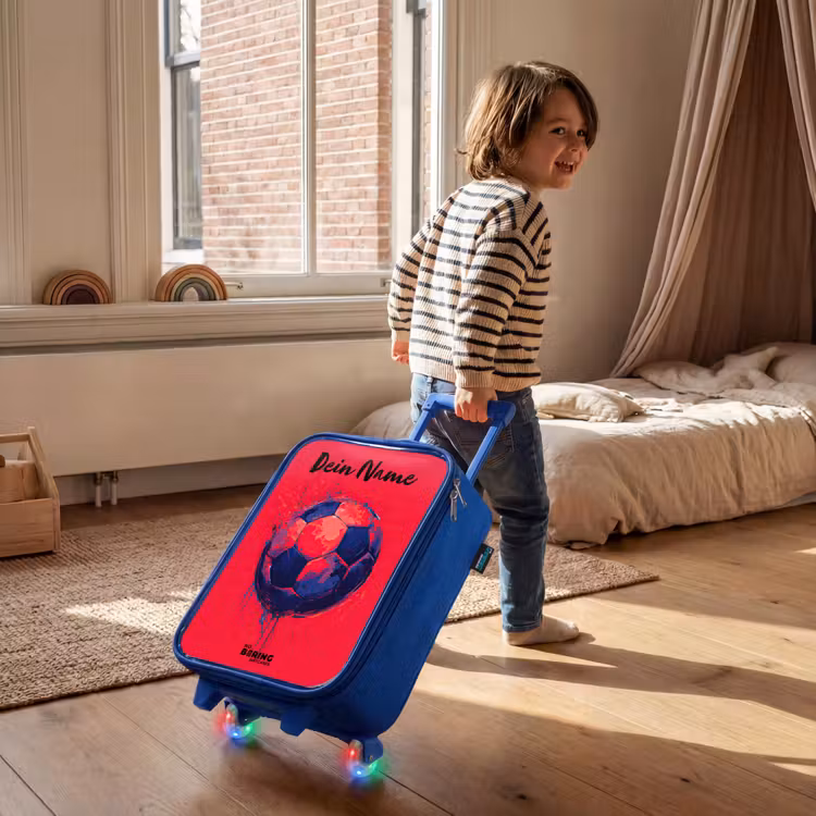 Kinderkoffer Blau mit Name - Fußball-Vibes - Farbe - Blau - Rot — 2