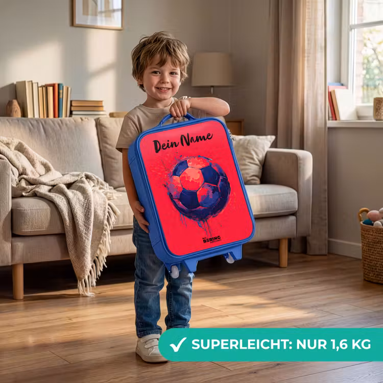 Kinderkoffer Blau mit Name - Fußball-Vibes - Farbe - Blau - Rot — 3