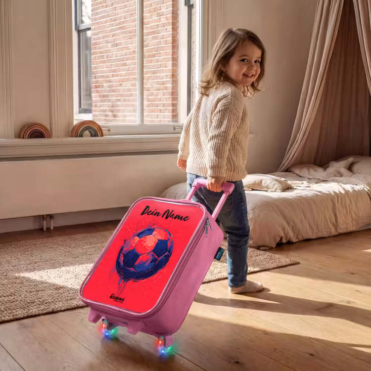 Kinderkoffer Rosa mit Name - Fußball-Vibes - Farbe - Blau - Rot — 2