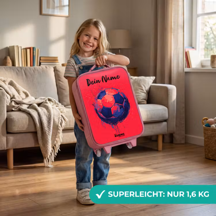 Kinderkoffer Rosa mit Name - Fußball-Vibes - Farbe - Blau - Rot — 3