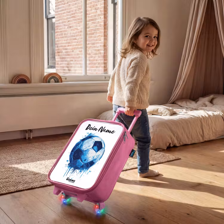 Kinderkoffer Rosa mit Name - Fußball-Vibes - Tintenkleckse - Blau — 2