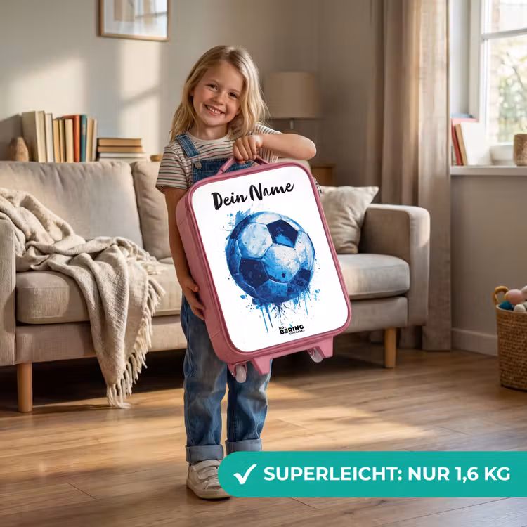 Kinderkoffer Rosa mit Name - Fußball-Vibes - Tintenkleckse - Blau — 3