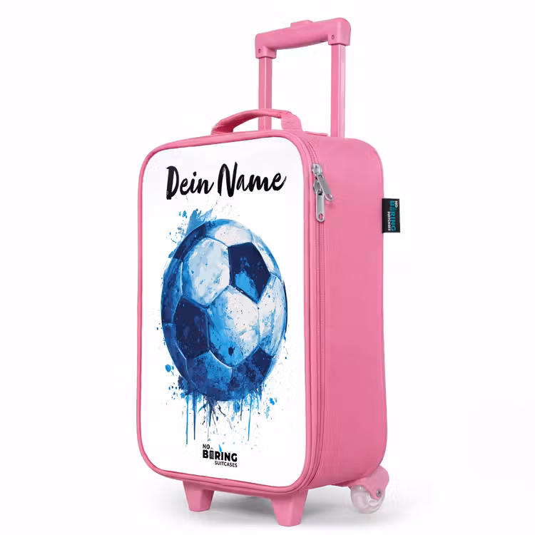 Kinderkoffer Rosa mit Name - Fußball-Vibes - Tintenkleckse - Blau — 8
