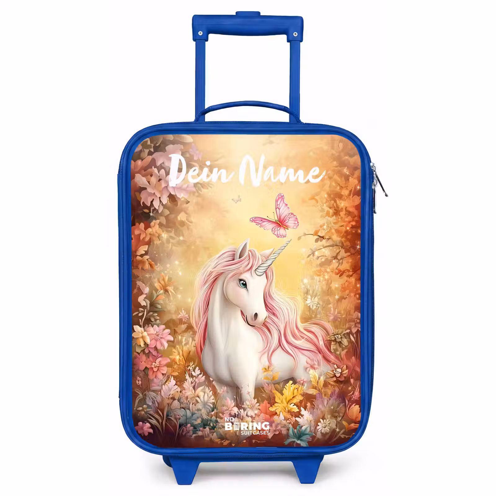 Kinderkoffer Blau mit Name - Einhorn - Schmetterling - Rosa - Mähne — 1