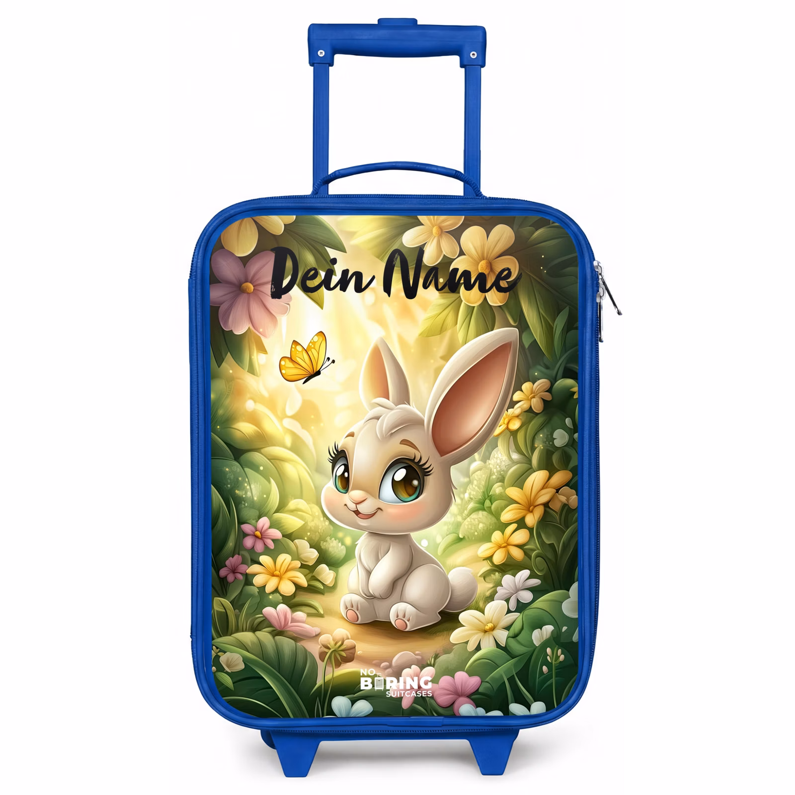 Kinderkoffer Blau mit Name - Kaninchen - Sonnenlicht - Märchen - Schmetterling — 1