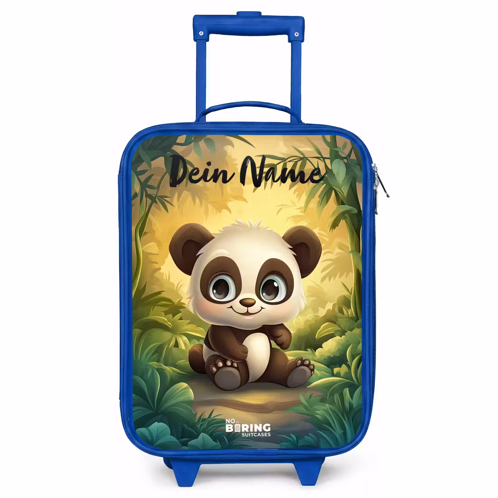 Kinderkoffer Blau mit Name - Panda - Bambuswald - Grün — 1