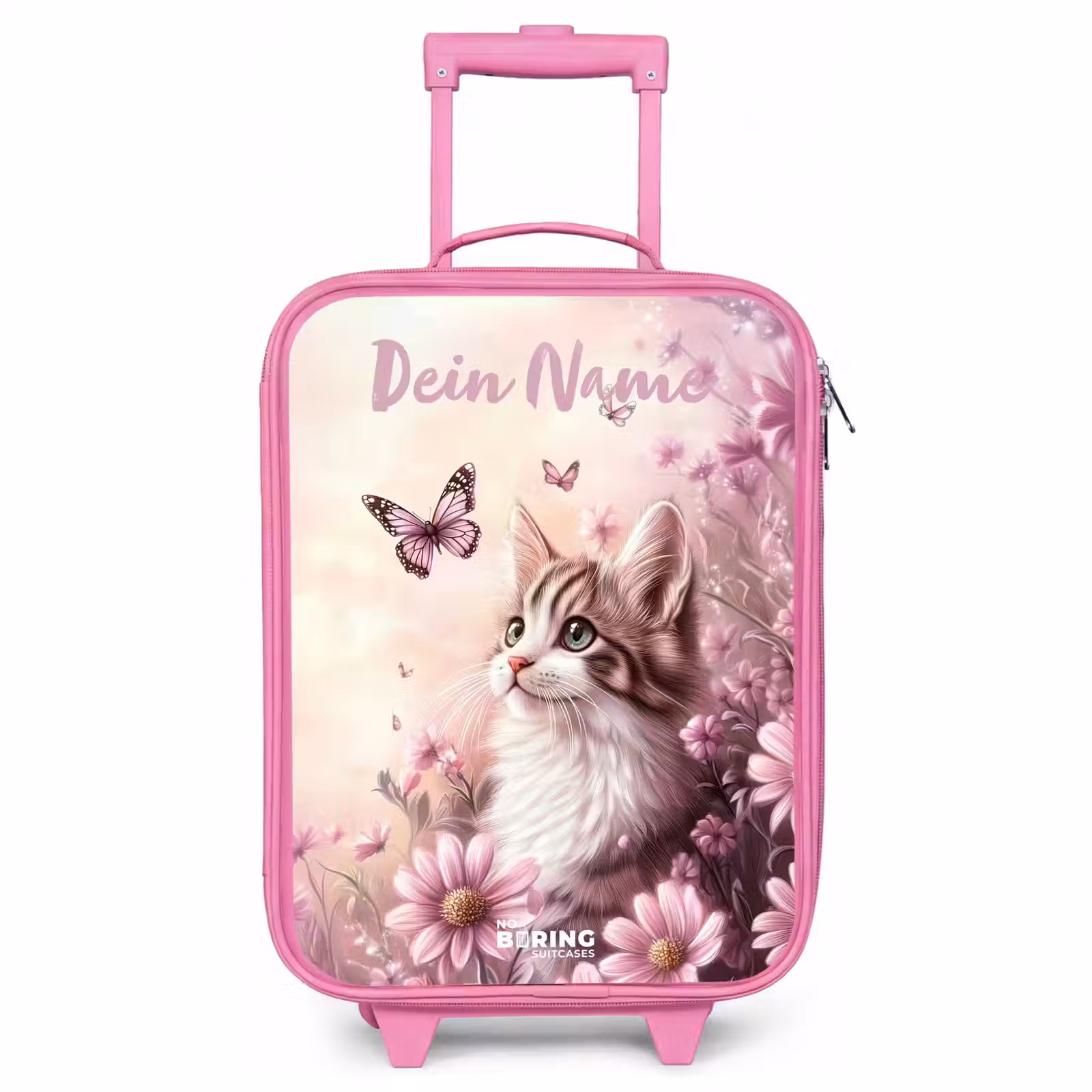 Kinderkoffer Rosa mit Name - Kätzchen - Schmetterlinge - Lila - Blumen — 1