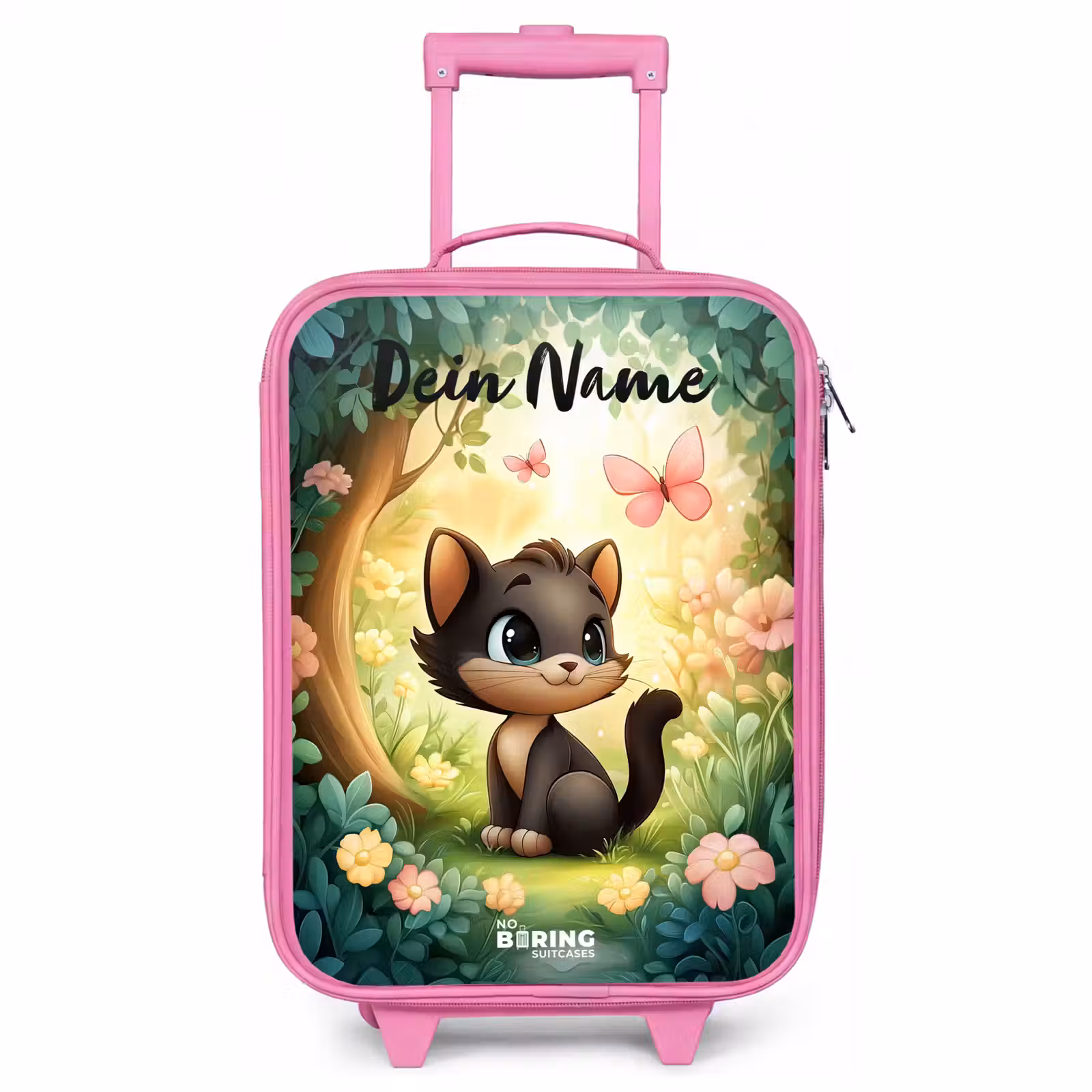 Kinderkoffer Rosa mit Name - Katze - Schmetterling - Blumen — 1