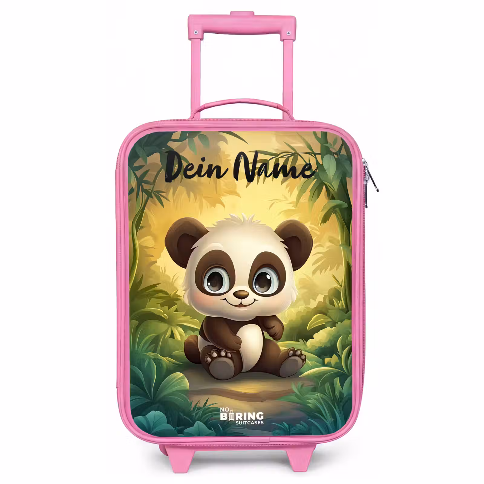 Kinderkoffer Rosa mit Name - Panda - Bambuswald - Grün — 1
