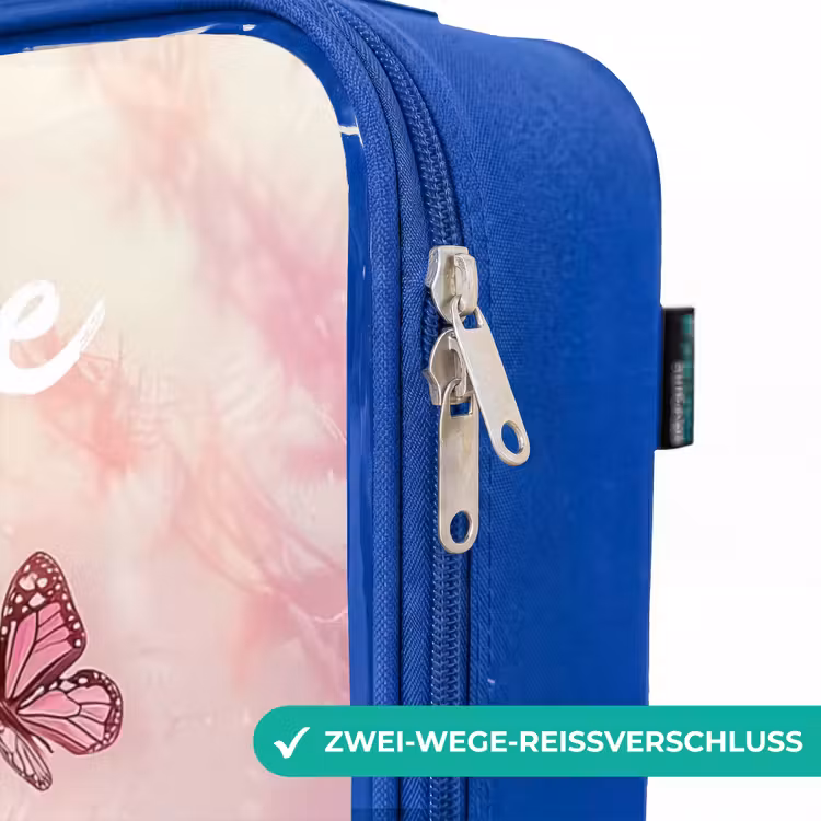 Kinderkoffer Blau mit Name - Einhorn - Rosa - Schmetterling - Blumen — 5