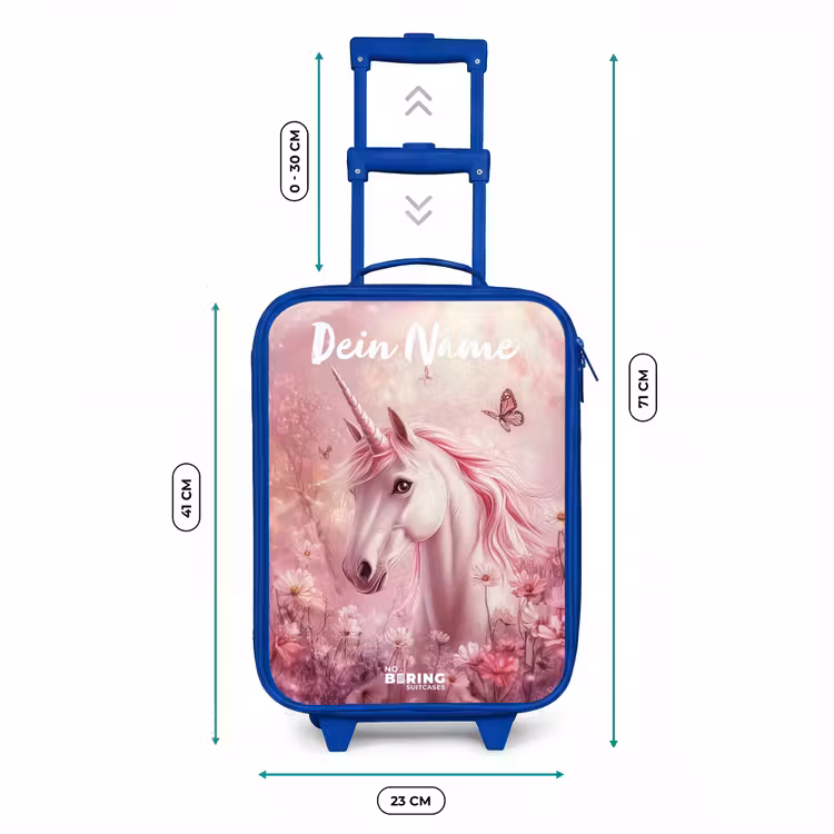 Kinderkoffer Blau mit Name - Einhorn - Rosa - Schmetterling - Blumen — 7