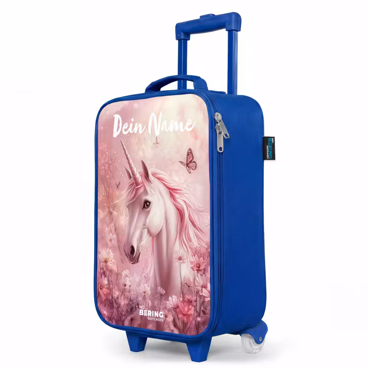 Kinderkoffer Blau mit Name - Einhorn - Rosa - Schmetterling - Blumen — 8