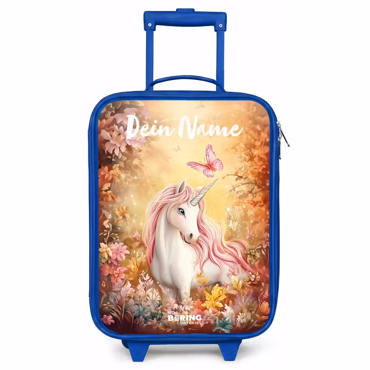 Kinderkoffer Blau mit Name - Einhorn - Schmetterling - Rosa - Mähne — 1