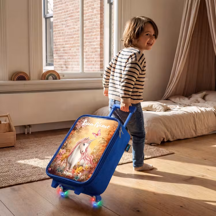 Kinderkoffer Blau mit Name - Einhorn - Schmetterling - Rosa - Mähne — 2
