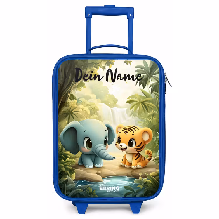 Kinderkoffer Blau mit Name - Elefant - Tiger - Wald - Dschungel — 1