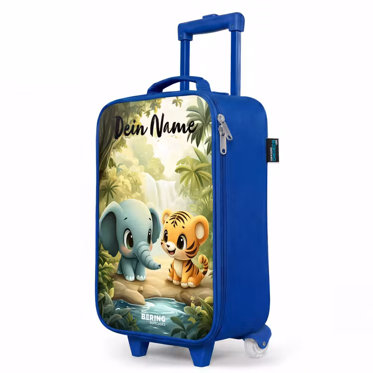 Kinderkoffer Blau mit Name - Elefant - Tiger - Wald - Dschungel — 8