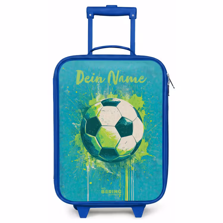 Kinderkoffer Blau mit Name - Fußball-Vibes - Farbkleckse - Grün - Blau — 1