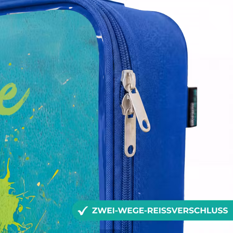 Kinderkoffer Blau mit Name - Fußball-Vibes - Farbkleckse - Grün - Blau — 5