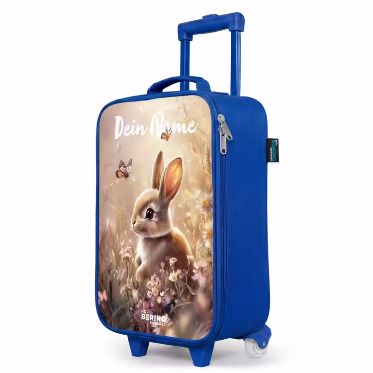 Kinderkoffer Blau mit Name - Hase - Braun - Blumen - Schmetterlinge — 8