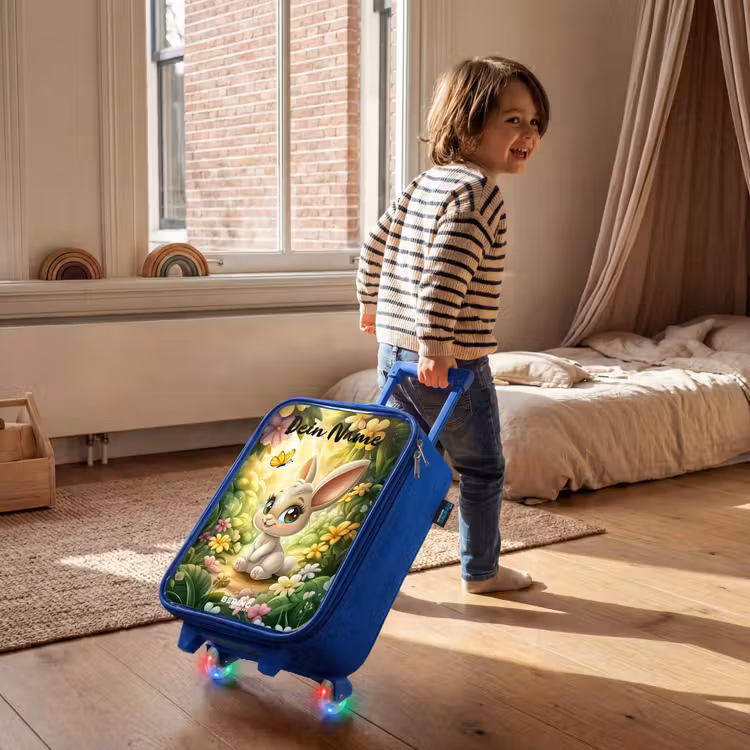 Kinderkoffer Blau mit Name - Kaninchen - Sonnenlicht - Märchen - Schmetterling — 2