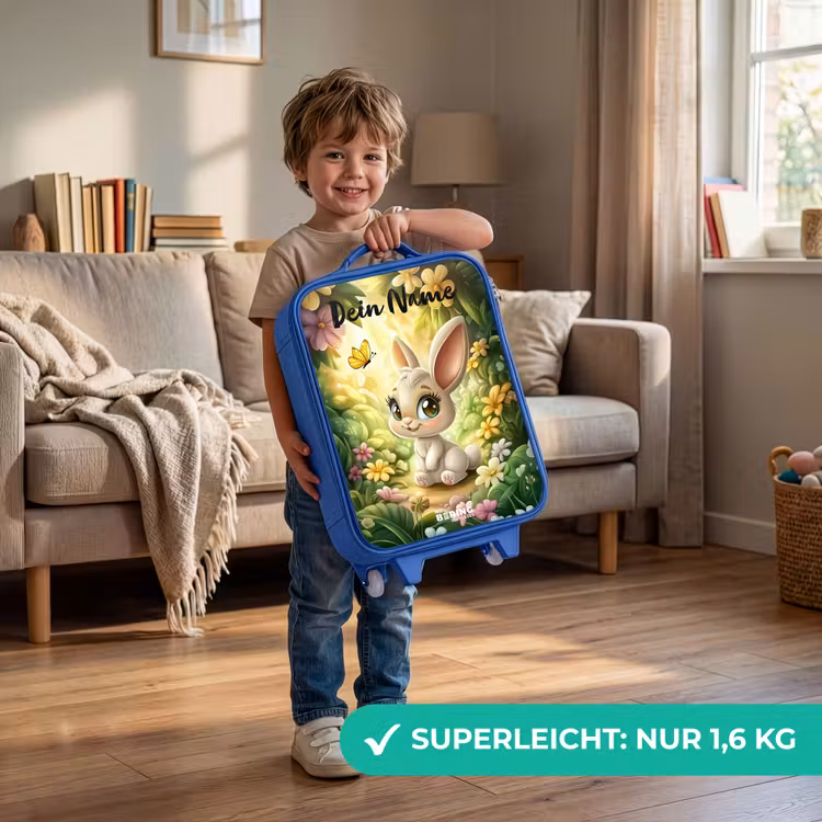 Kinderkoffer Blau mit Name - Kaninchen - Sonnenlicht - Märchen - Schmetterling — 3