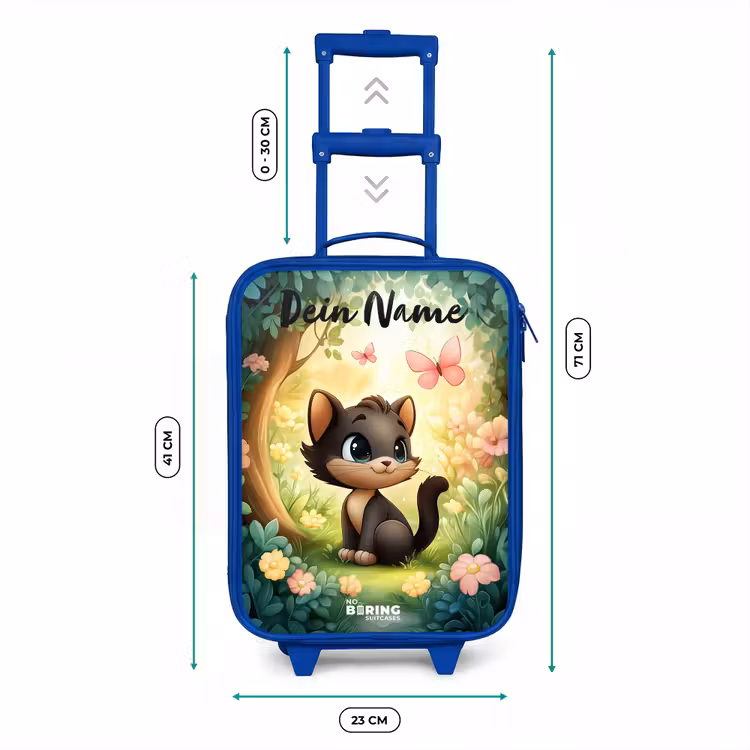 Kinderkoffer Blau mit Name - Katze - Schmetterling - Blumen — 7